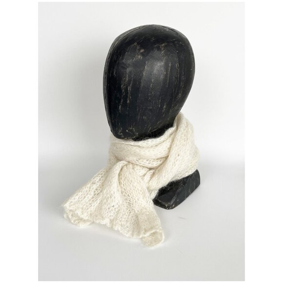 Vintage Accessories - Vintage Merino Wool Mohair Italian Open Cable Knit Scarf Quiet Luxury Old Money